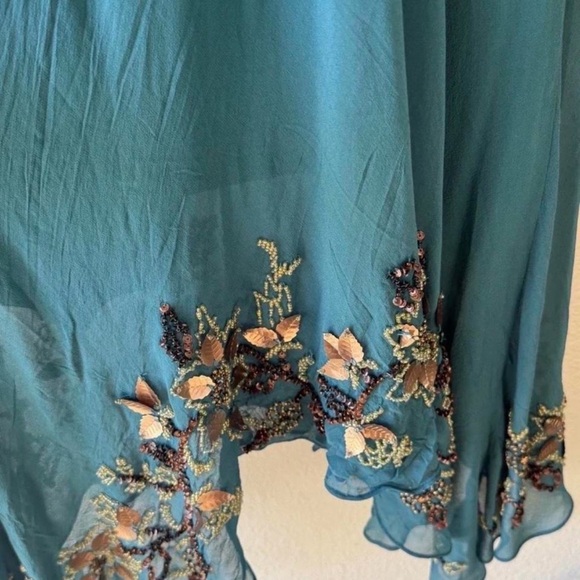 Vintage Sue Wong 100% Silk Teal Floral Beaded Dress - Picture 6 of 8